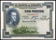 1925. 100 pesetas. (Ed. B107a) (Ed. 323a). 1 de julio, Felipe II. Serie C. Sin sello en seco. MBC+.