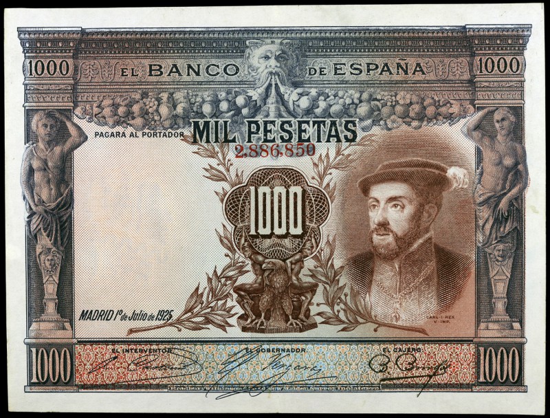 1925. 1000 pesetas. (Ed. B108) (Ed. 324). 1 de julio, Carlos I. Leve doblez, per...