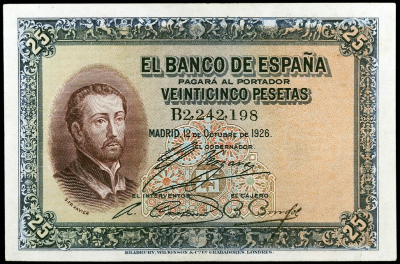 1926. 25 pesetas. (Ed. B109a) (Ed. 325a). 12 de octubre, San Francisco Javier. S...