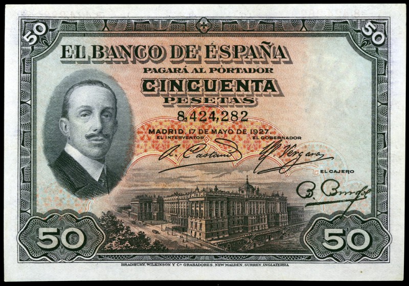 1927. 50 pesetas. (Ed. B110) (Ed. 326). 17 de mayo, Alfonso XIII. Leve doblez. E...