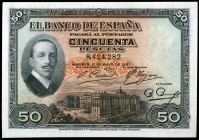 1927. 50 pesetas. (Ed. B110) (Ed. 326). 17 de mayo, Alfonso XIII. Leve doblez. Escaso. EBC-.