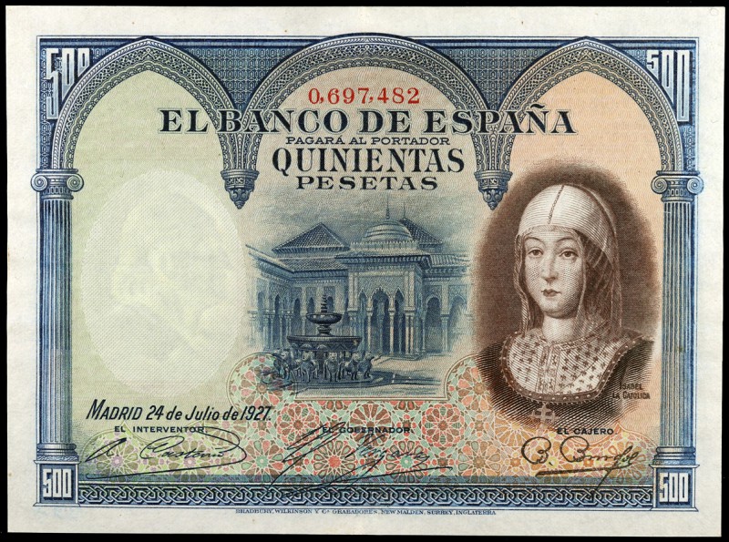 1927. 500 pesetas. (Ed. B111) (Ed. 327). 24 de julio, Isabel la Católica. Nº 069...
