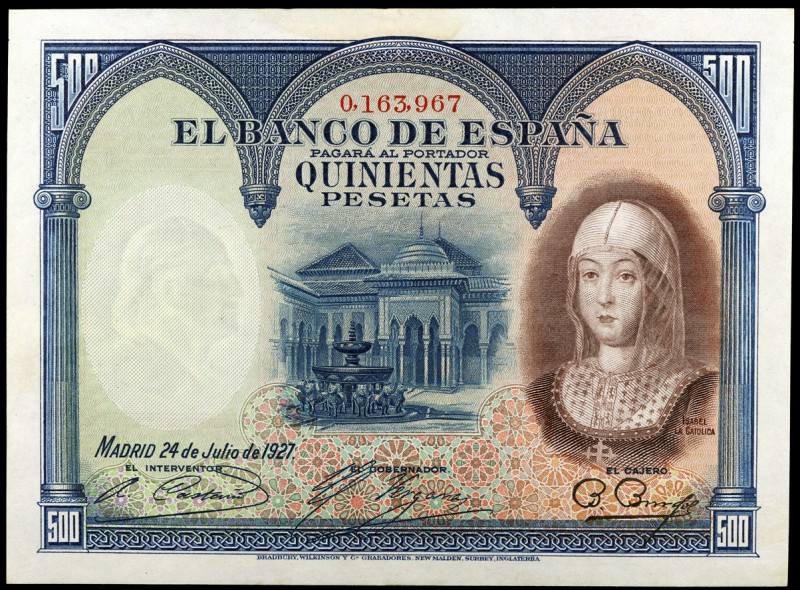 1927. 500 pesetas. (Ed. B111) (Ed. 327). 24 de julio, Isabel la Católica. Raro a...
