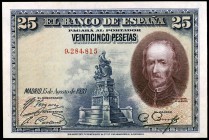 1928. 25 pesetas. (Ed. B112) (Ed. 328). 15 de agosto, Calderón de la Barca. Sin serie. Leve doblez. EBC.