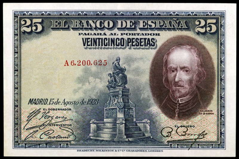 1928. 25 pesetas. (Ed. B112a) (Ed. 328a). 15 de agosto, Calderón de la Barca. Se...