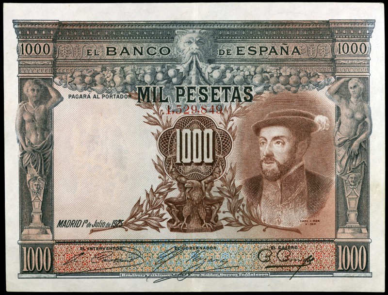 1925. 1000 pesetas. (Ed. B133) (Ed. 349). 1 de julio, Carlos I. Sello en seco de...