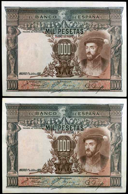 1925. 1000 pesetas. (Ed. B133) (Ed. 349). 1 de julio, Carlos I. Pareja correlati...