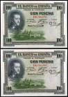 1925. 100 pesetas. (Ed. C1) (Ed. 350). 1 de julio, Felipe II. Pareja correlativa, serie D. S/C-.
