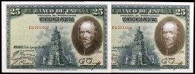 1928. 25 pesetas. (Ed. C4) (Ed. 353). 15 de agosto, Calderón de la Barca. Pareja correlativa, serie E. S/C.