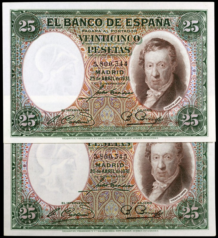 1931. 25 pesetas. (Ed. C9) (Ed. 358). 25 de abril, Viecente López. Pareja correl...