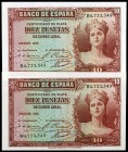 1935. 10 pesetas. (Ed. C15a) (Ed. 364a). Pareja correlativa, serie B. S/C.