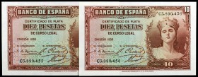 1935. 10 pesetas. (Ed. C15a) (Ed. 364a). Pareja correlativa, serie C. S/C.