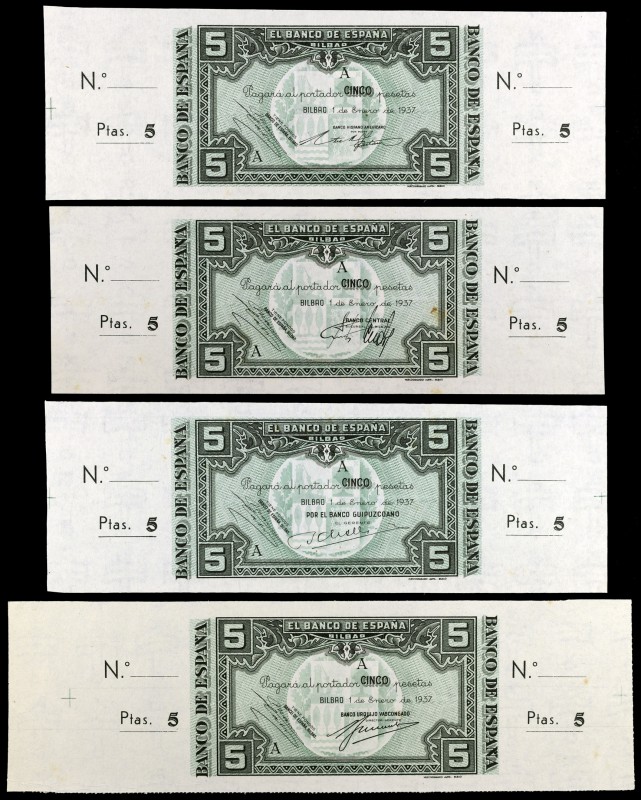 1937. 5 pesetas (cuatro). (Ed. C37a, b, c y d) (Ed. 386a, b, c y f). 1 de enero,...