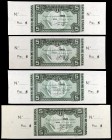 1937. 5 pesetas (cuatro). (Ed. C37a, b, c y d) (Ed. 386a, b, c y f). 1 de enero, serie A. 4 billetes, todos con antefirmas distintas. Ligeras manchita...