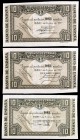 1937. Bilbao. 10 pesetas. (Ed. C38a, b y c) (Ed. 387a, b y g). 1 de enero. 3 billetes, con antefirmas distintas. S/C.