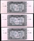 1937. Bilbao. 100 pesetas. (Ed. C41a, b y c) (Ed. 390 a, b y c). 1 de enero. 3 billetes, todos con antefirmas distintas y matrices laterales. S/C.