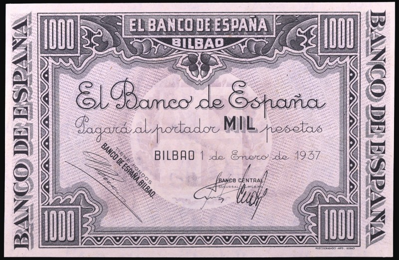 1937. Bilbao. 1000 pesetas. (Ed. NE27e). 1 de enero. Error de impresión sin fond...