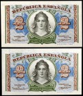 1938. 2 pesetas. (Ed. C44) (Ed. 393). 2 billetes. Series A y B. S/C.