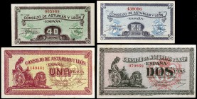 1937. Asturias y León. 25, 40 céntimos, 1 y 2 pesetas. (Ed. C45, C46, C48 y C49) (Ed. 394, 395, 397 y 398). 4 billetes. S/C-/S/C.