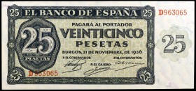 1936. Burgos. 25 pesetas. (Ed. D20a) (Ed. 419a). 21 de noviembre. Serie D. S/C.