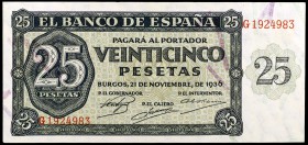 1936. Burgos. 25 pesetas. (Ed. D20a) (Ed. 419a). 21 de noviembre. Serie G. S/C.