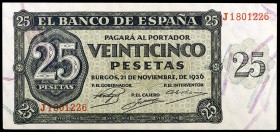 1936. Burgos. 25 pesetas. (Ed. D20a) (Ed. 419a). 21 de noviembre, serie J. S/C.