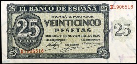 1936. Burgos. 25 pesetas. (Ed. D20a) (Ed. 419a). 21 de noviembre. Serie K. S/C.