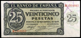 1936. Burgos. 25 pesetas. (Ed. D20a) (Ed. 419a). 21 de noviembre. Serie N. S/C.