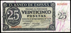 1936. Burgos. 25 pesetas. (Ed. D20a) (Ed. 419a). 21 de noviembre. Serie O. S/C.