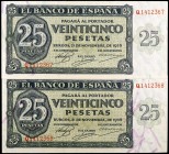 1936. Burgos. 25 pesetas. (Ed. D20a) (Ed. 419a). 21 de noviembre. Pareja correlativa, serie Q. S/C.