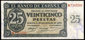 1936. Burgos. 25 pesetas. (Ed. D20a) (Ed. 419a). 21 de noviembre. Serie R. S/C.
