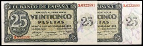 1936. Burgos. 25 pesetas. (Ed. D20a) (Ed. 419a). 21 de noviembre. Pareja correlativa, serie S. S/C.