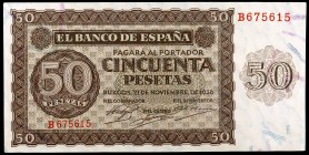 1936. Burgos. 50 pesetas. (Ed. D21a) (Ed. 420a). 21 de noviembre. Serie B. Raro. S/C.