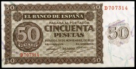 1936. Burgos. 50 pesetas. (Ed. D21a) (Ed. 420a). 21 de noviembre. Serie D. Raro. S/C.