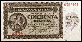 1936. Burgos. 50 pesetas. (Ed. D21a) (Ed. 420a). 21 de noviembre. Serie E. Raro. S/C.