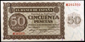 1936. Burgos. 50 pesetas. (Ed. D21a) (Ed. 420a). 21 de noviembre. Serie M. Raro. S/C.