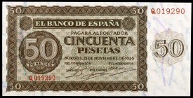1936. Burgos. 50 pesetas. (Ed. D21a) (Ed. 420a). 21 de noviembre, serie Q. Raro. S/C.