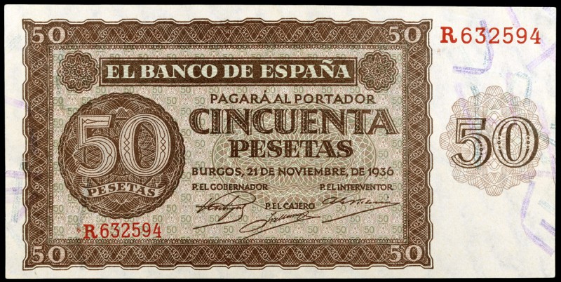 1936. Burgos. 50 pesetas. (Ed. D21a) (Ed. 420a). 21 de noviembre. Serie R. Doble...