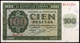 1936. Burgos. 100 pesetas. (Ed. D22a) (Ed. 421a). 21 de noviembre. Serie D. Leve doblez. EBC-.