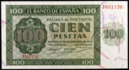 1936. Burgos. 100 pesetas. (Ed. D22a) (Ed. 421a). 21 de noviembre. Serie J. S/C.
