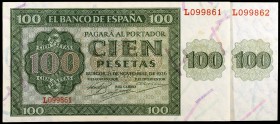 1936. Burgos. 100 pesetas. (Ed. D22a) (Ed. 421a). 21 de noviembre. Pareja correlativa, serie L. S/C.
