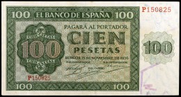 1936. Burgos. 100 pesetas. (Ed. D22a) (Ed. 421a). 21 de noviembre. Serie P. Leve doblez. EBC-.