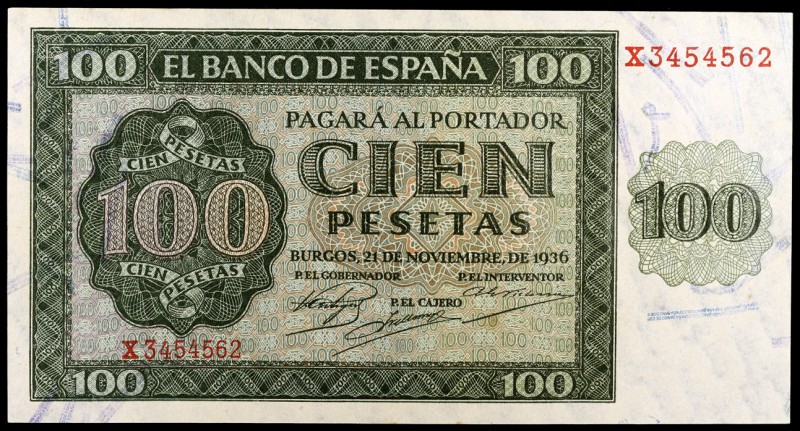 1936. Burgos. 100 pesetas. (Ed. D22a) (Ed. 421a). 21 de noviembre. Serie X, últi...