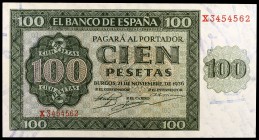 1936. Burgos. 100 pesetas. (Ed. D22a) (Ed. 421a). 21 de noviembre. Serie X, última emitida. S/C.