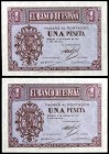 1937. Burgos. 1 peseta. (Ed. D26) (Ed. 425). 12 de octubre. Pareja correlativa, serie A. Escasos así. S/C.