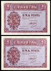 1937. Burgos. 1 peseta. (Ed. D26a). 12 de octubre. Pareja correlativa, serie F, última emitida. S/C-.