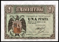 1938. Burgos. 1 peseta. (Ed. D28b) (Ed. 427b). 28 de febrero. Serie G, última emitida. Raro S/C-.