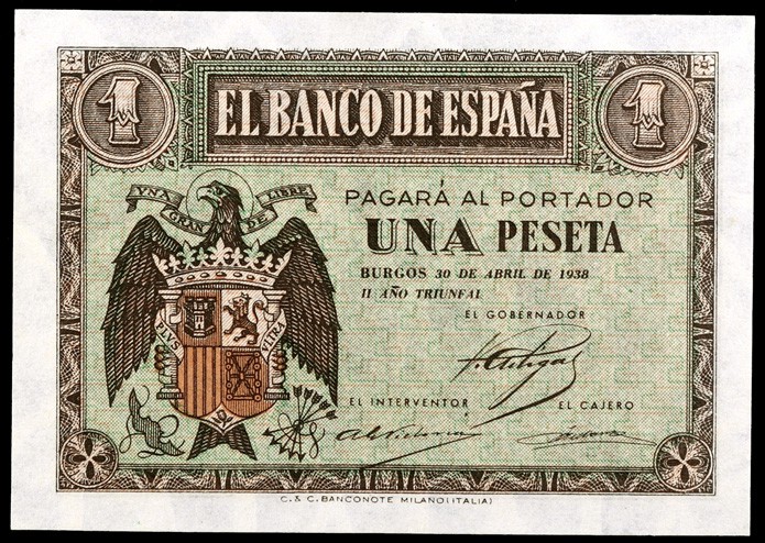 1938. Burgos. 1 peseta. (Ed. D29a) (Ed. 428a). 30 de abril. Serie C. S/C-.