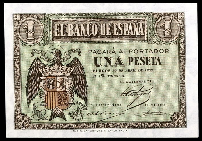 1938. Burgos. 1 peseta. (Ed. D29b) (Ed. 428b). 30 de abril. Serie N. Escaso. S/C...