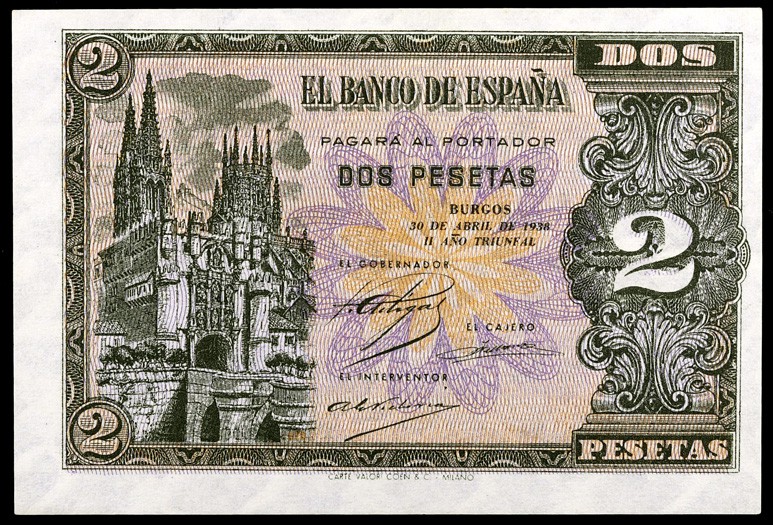 1938. Burgos. 2 pesetas. (Ed. D30a) (Ed. 429a). 30 de abril. Serie F. S/C-.